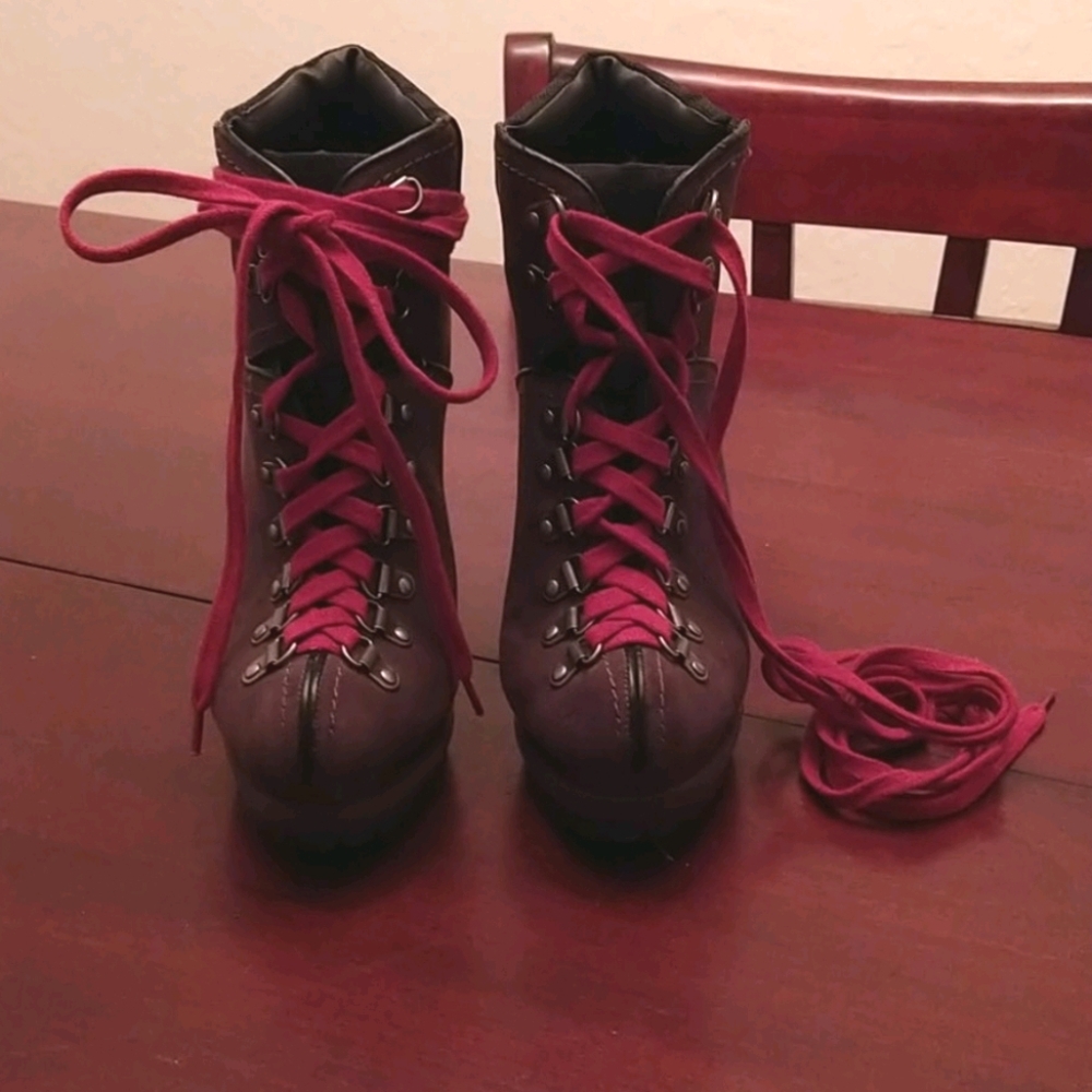 Brown Lace Up Stiletto Boots